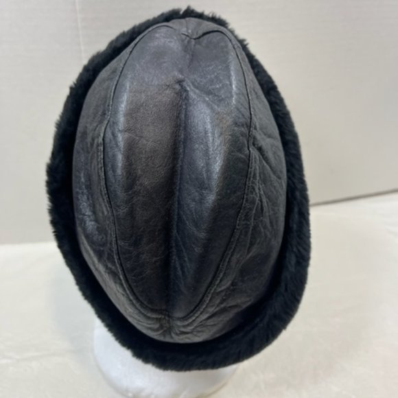 VTG North King Black Fur Genuine Leather Trapper Hat USA Seifter & Sons Size LG - Picture 3 of 8